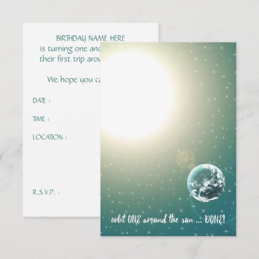 Eerste Verjaardagsbaan rond de Zon Kaart (Voorkant / Achterkant)
