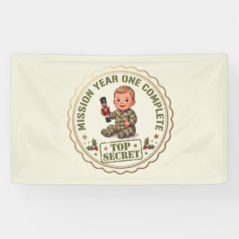 Eerste verjaardagsbanner voor kleine soldaat spandoek