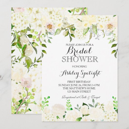 Eerste verjaardagscrème Beauful Floral Invitation Kaart (Voorkant / Achterkant)