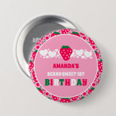 Eerste verjaardagsfeest met aardbeien ronde button 7,6 cm (Voorkant /achterkant)