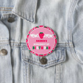 Eerste verjaardagsfeest met aardbeien ronde button 7,6 cm (In situ)