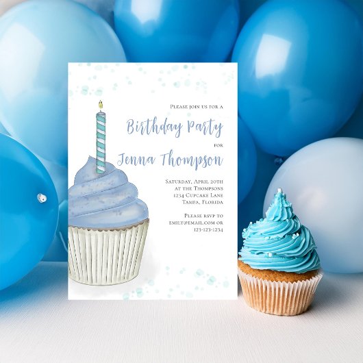 Eerste verjaardagsfeest Schattigee Blue Boy Cupcak Kaart
