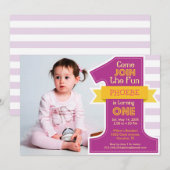 Eerste verjaardagsfeest uitnodiging Paarse meisje (Voorkant / Achterkant)