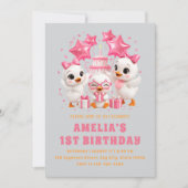 Eerste verjaardagsfeest van kawaii eendjes kaart (Voorkant)