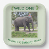 Eerste verjaardagsfeest van wilde olifant papieren bordje (Voorkant)