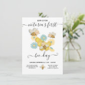 Eerste verjaardagsfeestje bij bijen kaart (Staand voorkant)