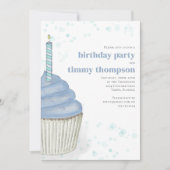 Eerste verjaardagsfeestje blauwe cupcake kaart (Voorkant)