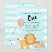 Eerste verjaardagsfeestje - Blauwgroen Lion Kaart (Voorkant / Achterkant)