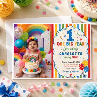 Eerste verjaardagsfeestje Bold Rainbow One Big Yea Kaart