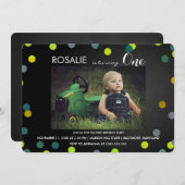 Eerste verjaardagsfeestje | Chalkboard Confetti Fo Kaart (Voorkant / Achterkant)