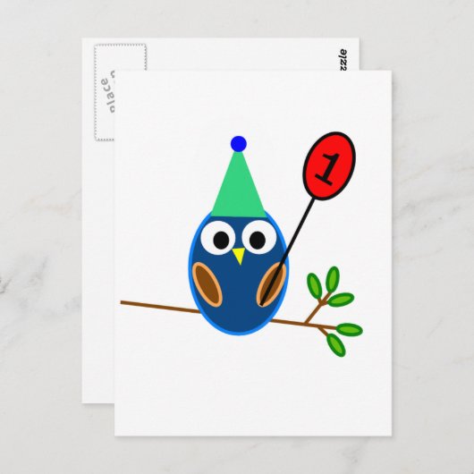 Eerste verjaardagsfeestje, Cute Uil Briefkaart (Voorkant / Achterkant)