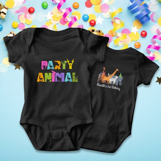 Eerste verjaardagsfeestje Dierensafari Zwart Bodys Romper