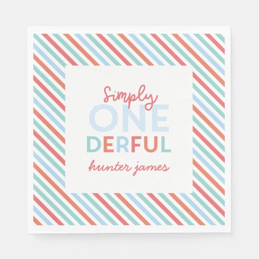 Eerste verjaardagsfeestje felkleurige stripe decor servet (Voorkant)