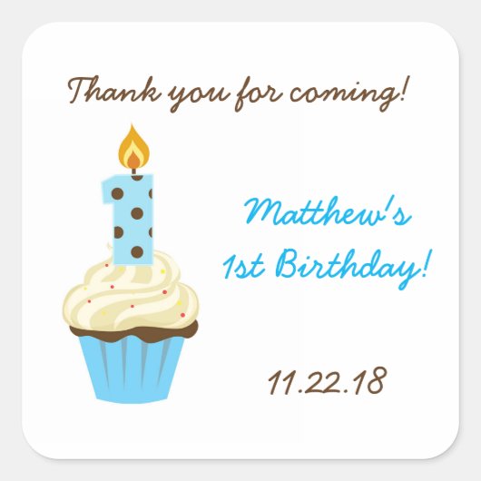 Eerste verjaardagsfeestje gunst sticker / blauwe c (Voorkant)