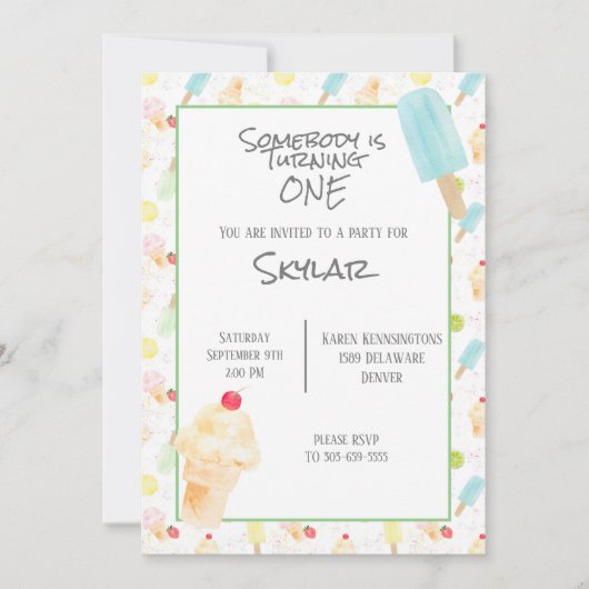 Eerste verjaardagsfeestje ijs uitnodiging (Voorkant)