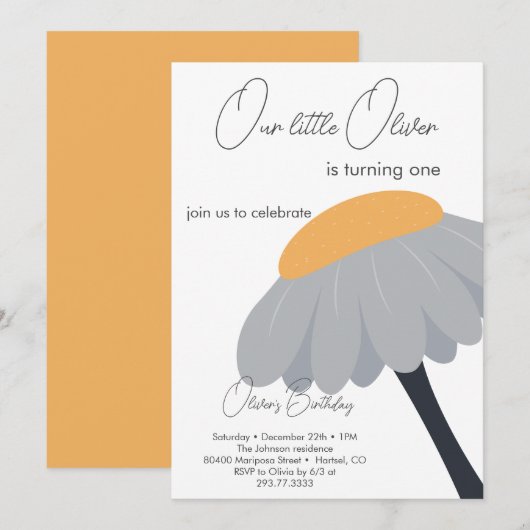 Eerste Verjaardagsfeestje Kamille Bloem Schattige  Kaart (Voorkant / Achterkant)