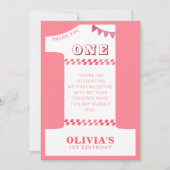 Eerste verjaardagsfeestje meisjes roze één foto bedankkaart (Voorkant)