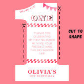 Eerste verjaardagsfeestje meisjes roze één foto bedankkaart