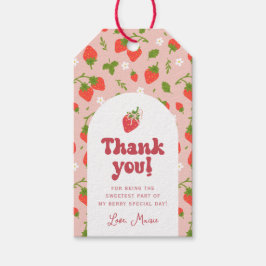 Eerste verjaardagsfeestje met aardbei cadeaulabel