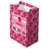Eerste verjaardagsfeestje met aardbei medium cadeauzakje (Voorkant Gekanteld)
