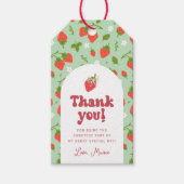 Eerste verjaardagsfeestje met aardbei-motief cadeaulabel (Voorkant)