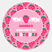 Eerste verjaardagsfeestje met aardbei ronde sticker (Voorkant)