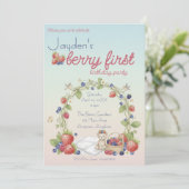Eerste verjaardagsfeestje met bessen kaart (Staand voorkant)