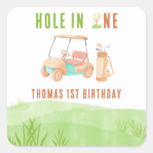 Eerste verjaardagsfeestje met een hole-in-one vierkante sticker