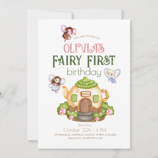 Eerste verjaardagsfeestje met feeëntje kaart (Voorkant)