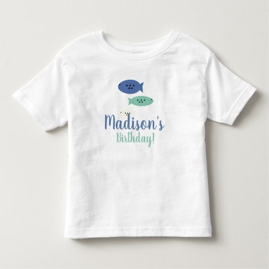 Eerste verjaardagsfeestje naam vissen kinder shirts (Voorkant)
