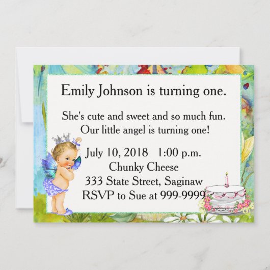 Eerste verjaardagsfeestje prinses kaart (Achterkant)