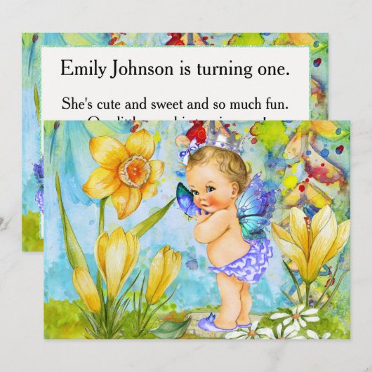 Eerste verjaardagsfeestje prinses kaart (Voorkant / Achterkant)