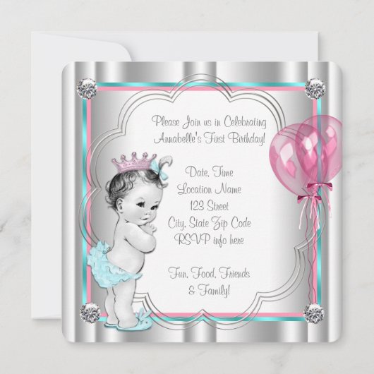 Eerste verjaardagsfeestje prinses kaart (Achterkant)