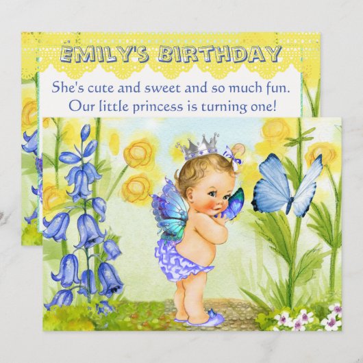 Eerste verjaardagsfeestje prinses kaart (Voorkant / Achterkant)