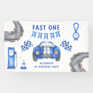 Eerste verjaardagsfeestje raceauto spandoek