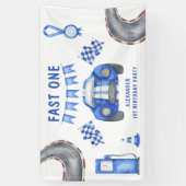 Eerste verjaardagsfeestje raceauto spandoek (Verticaal)