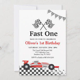 Eerste verjaardagsfeestje raceauto, verjaardagsfee kaart