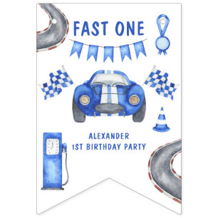 Eerste verjaardagsfeestje raceauto  vlaggetjes