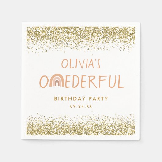 Eerste verjaardagsfeestje Regenboog Onederful Meis Servet (Voorkant)