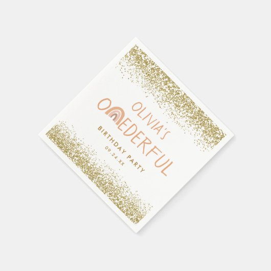 Eerste verjaardagsfeestje Regenboog Onederful Meis Servet (Hoek)