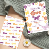 Eerste verjaardagsfeestje Retro Butterfly Verjaard Kaart