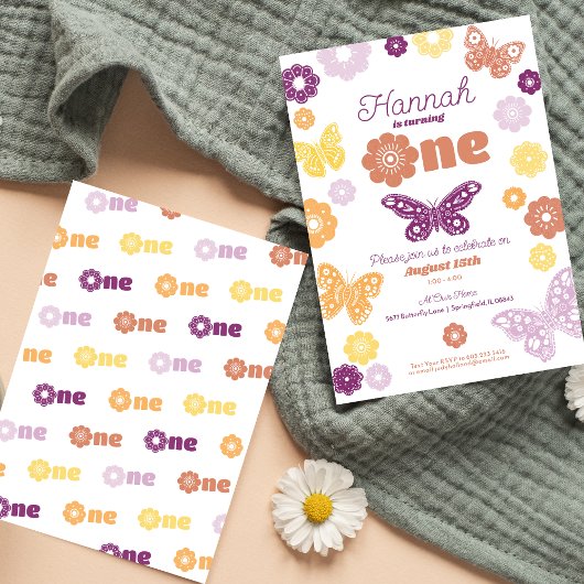 Eerste verjaardagsfeestje Retro Butterfly Verjaard Kaart