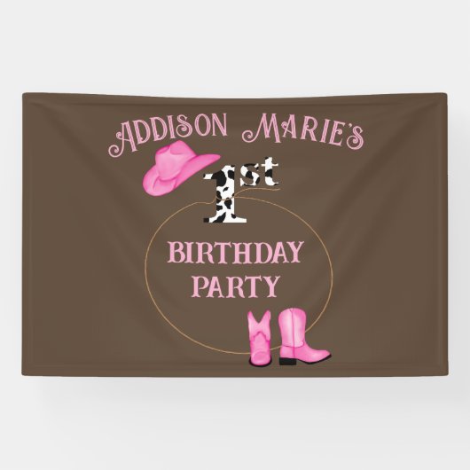 Eerste verjaardagsfeestje Rodeo Cowgirl Spandoek (Horizontaal)