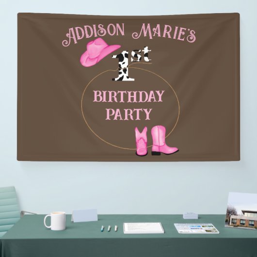 Eerste verjaardagsfeestje Rodeo Cowgirl Spandoek (Beurs)