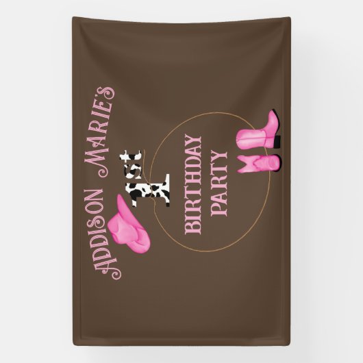 Eerste verjaardagsfeestje Rodeo Cowgirl Spandoek (Verticaal)