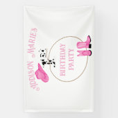 Eerste verjaardagsfeestje roze cowgirl spandoek (Verticaal)