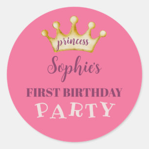 Eerste verjaardagsfeestje Roze & Gouden Prinses Ronde Sticker