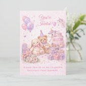 Eerste verjaardagsfeestje Roze Meisje | Kaart (Staand voorkant)