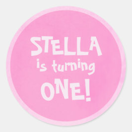 Eerste verjaardagsfeestje Roze op maat Ronde Sticker