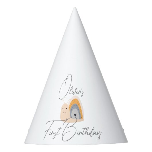 Eerste verjaardagsfeestje slak regenboog feesthoedjes (Voorkant)